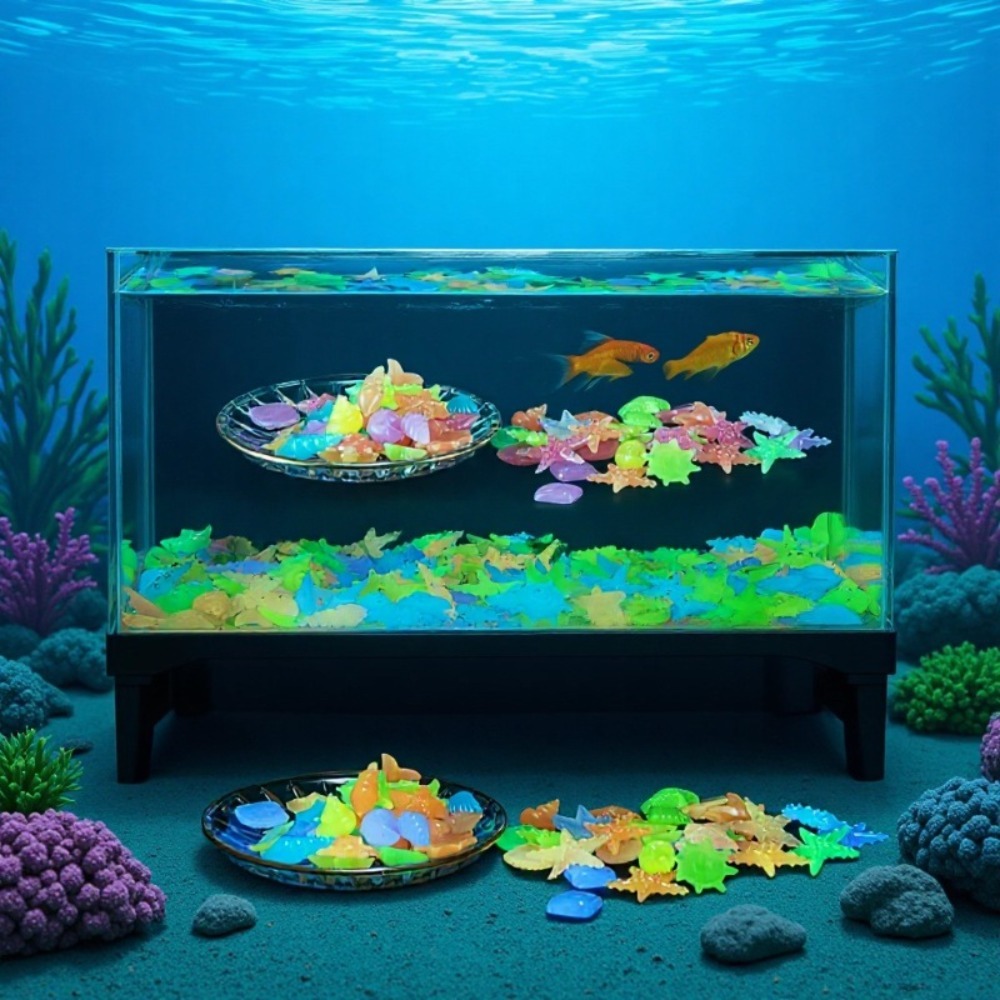 Aquarium Decoration Rock - Pietre oceaniche luminose fluorescenti, conchiglie fluorescenti,
